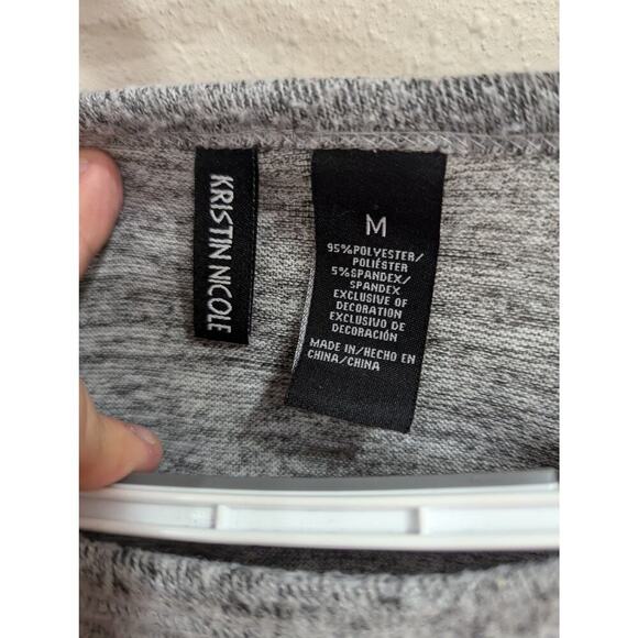 Grey long sleeve crew neck top w/pink embroidered applique by Kristen Nicole, M - Picture 3 of 7